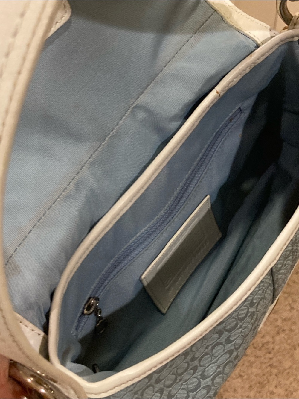 Coach Light Blue and White Signature Shoulder Bag with Silver Buckle - Picture 8 of 8